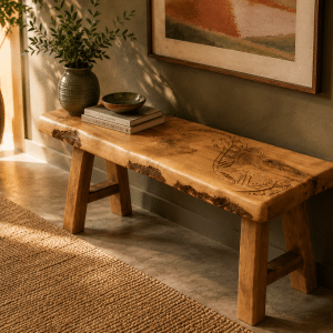 HAND-CARVED ALBANIAN BEECH WOOD BENCH