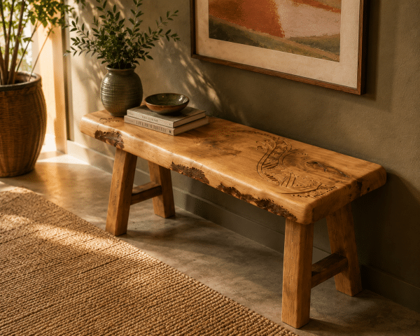HAND-CARVED ALBANIAN BEECH WOOD BENCH